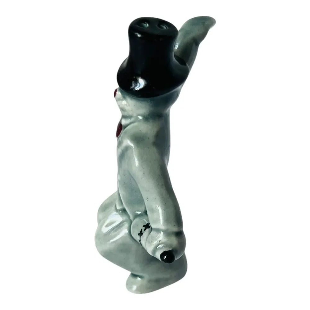 MCM Hobo Clown Single Shaker Porcelain Celadon Blue Cross Eyes Top Hat Kitsch